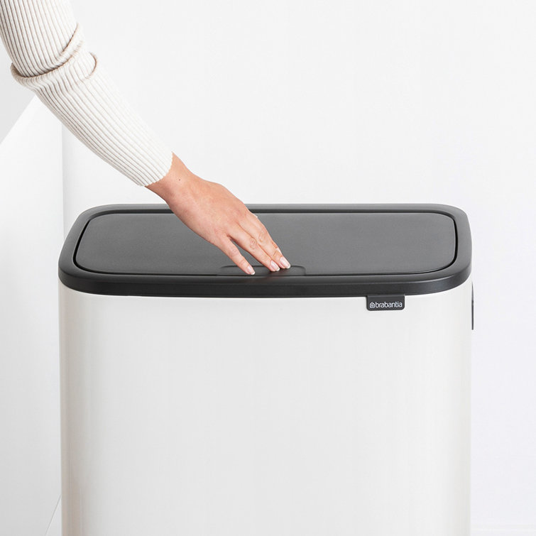 White Plastic Dual Compartment Kitchen Trash Can with Touch Top