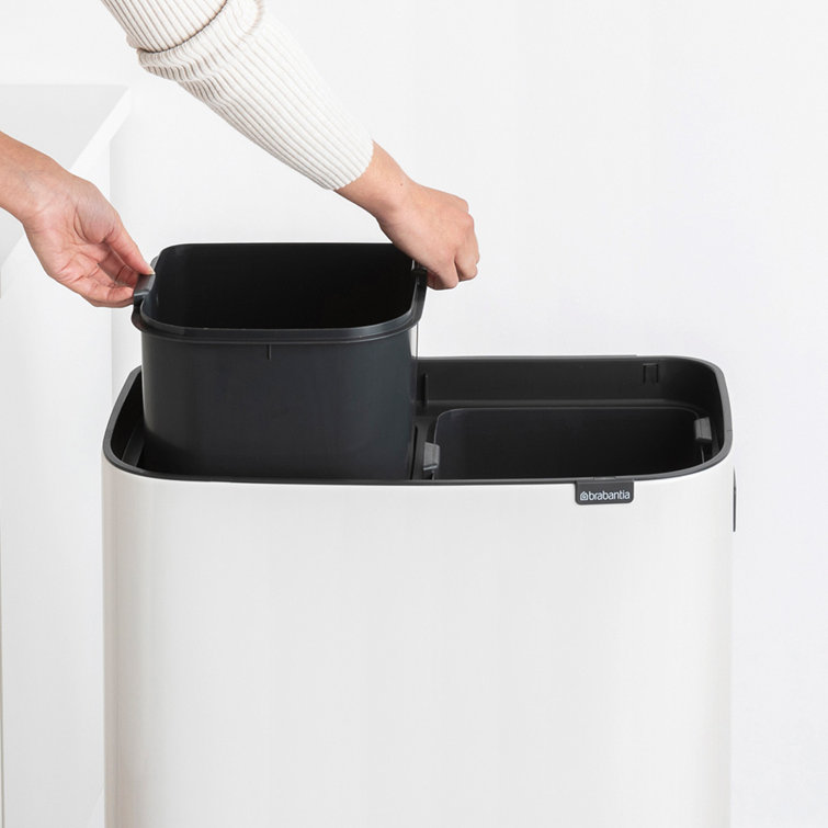 White Plastic Dual Compartment Kitchen Trash Can with Touch Top