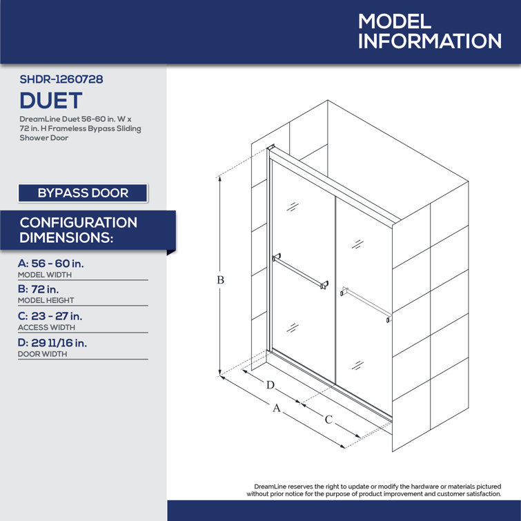 Duet 60" Clear Glass Semi-Frameless Sliding Shower Kit with Brushed Nickel Hardware