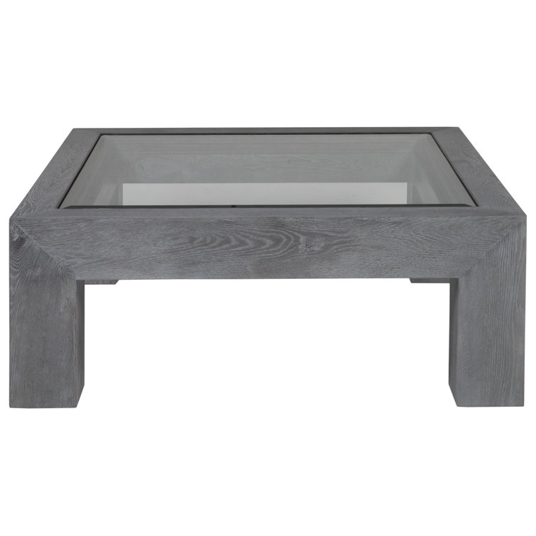 Rustic Barnyard Oak 44'' Square Cocktail Table with Tempered Glass