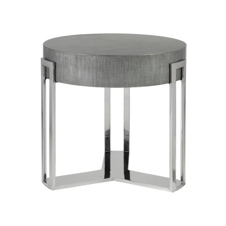 Contemporary Gray 26" Round Wood & Metal End Table