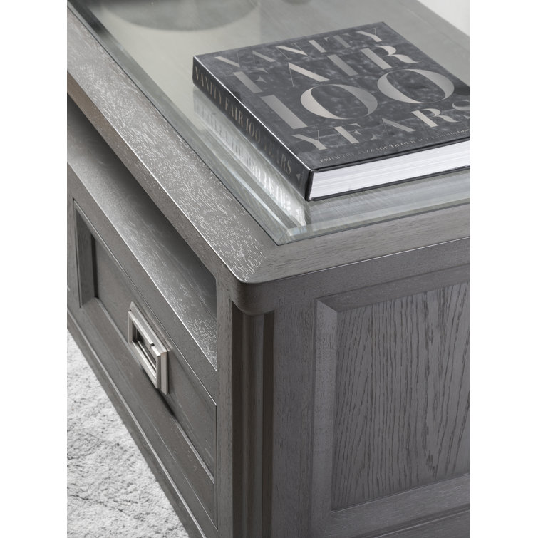 Gray Rectangular Wood and Glass Cocktail Table with Storage