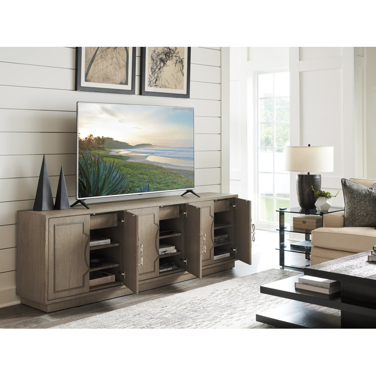 Gray Ash Veneer Transitional Media Console with Cabinet