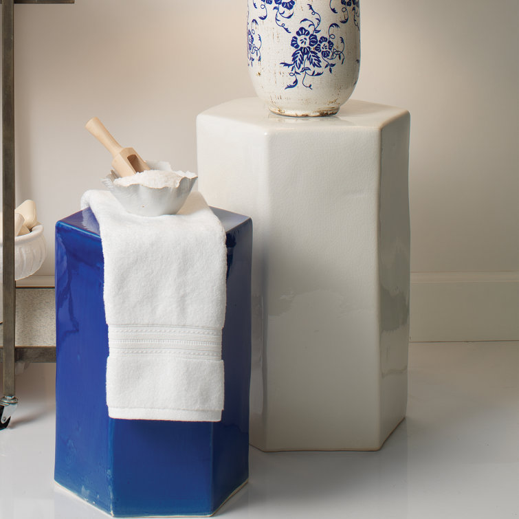Hexagon Porto Drum Side Table in Taupe Ceramic