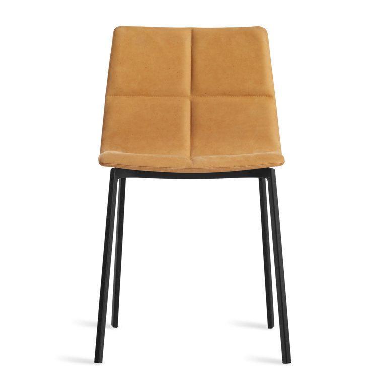 Camel Leather Upholstered Side Chair with Black Metal Base