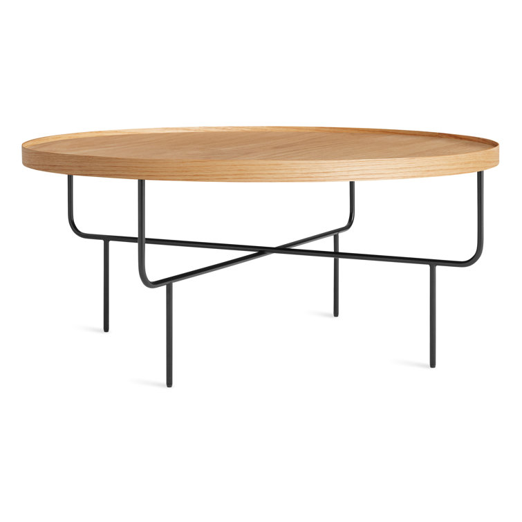 White Oak and Black Metal Round Coffee Table
