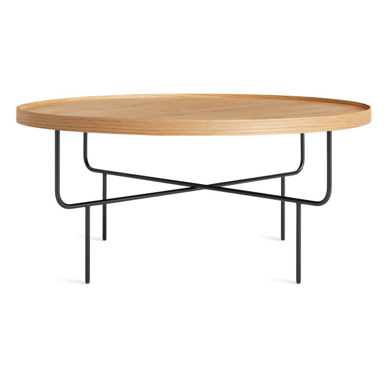 White Oak and Black Metal Round Coffee Table