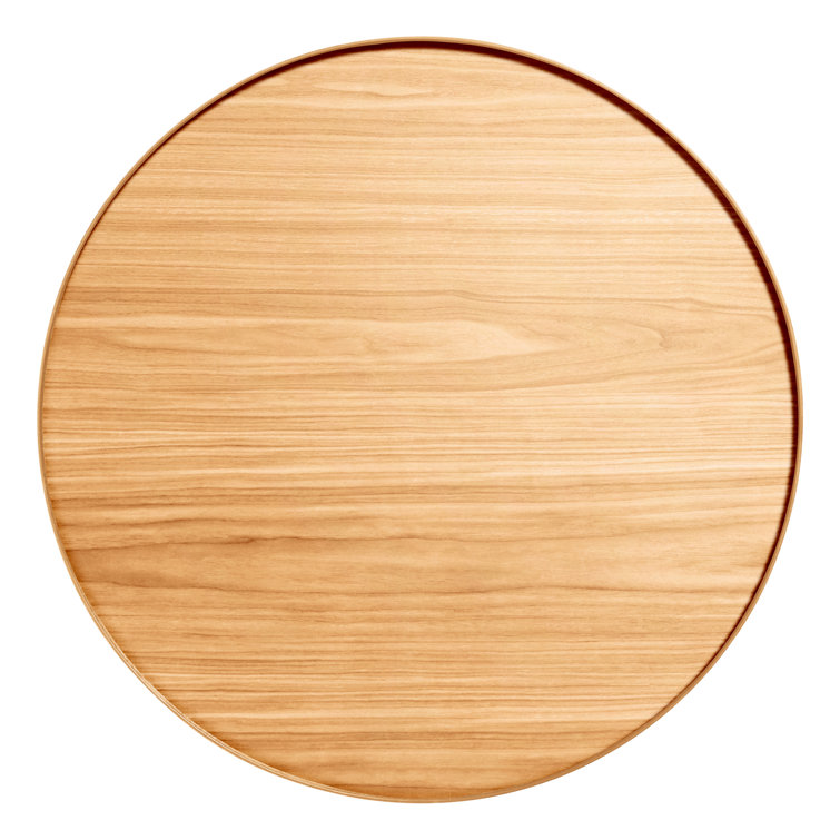 White Oak and Black Metal Round Coffee Table
