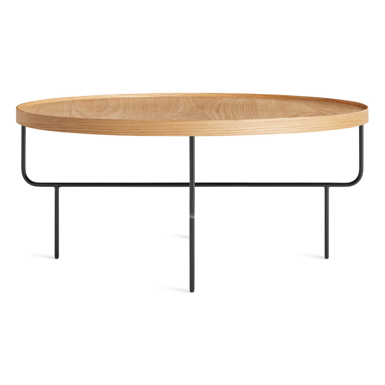 White Oak and Black Metal Round Coffee Table