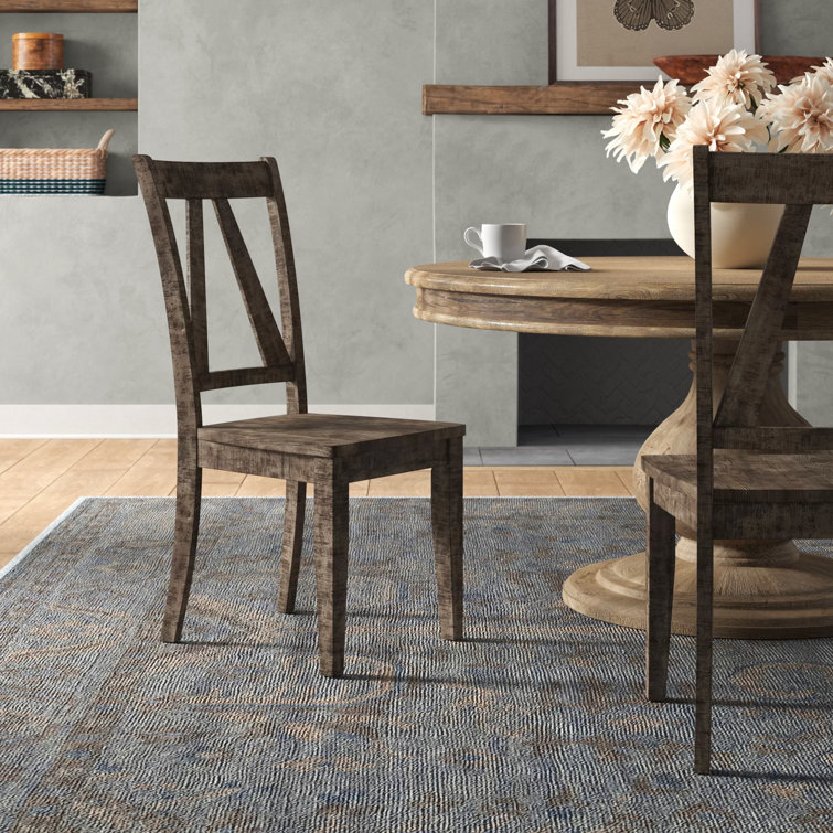 Ash Wood Distressed Slat Back Side Chair Set of 2