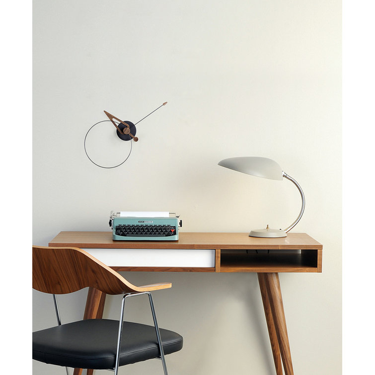 40cm Walnut Wood and Black Fiberglass Minimalist Wall Clock