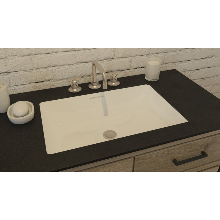 Gloss White Stone Rectangular Undermount Bathroom Sink with Overflow