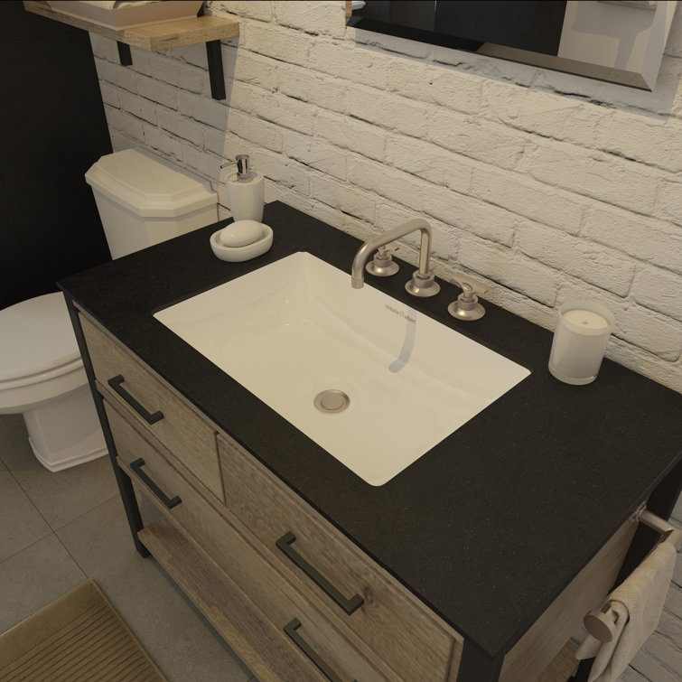Gloss White Stone Rectangular Undermount Bathroom Sink with Overflow