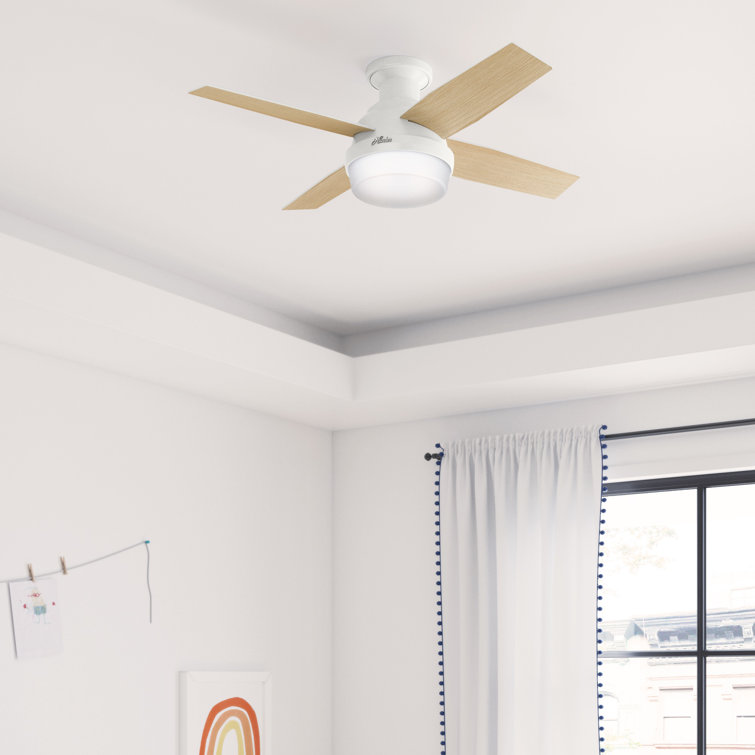 44" White Low Profile Ceiling Fan with LED Light and Remote