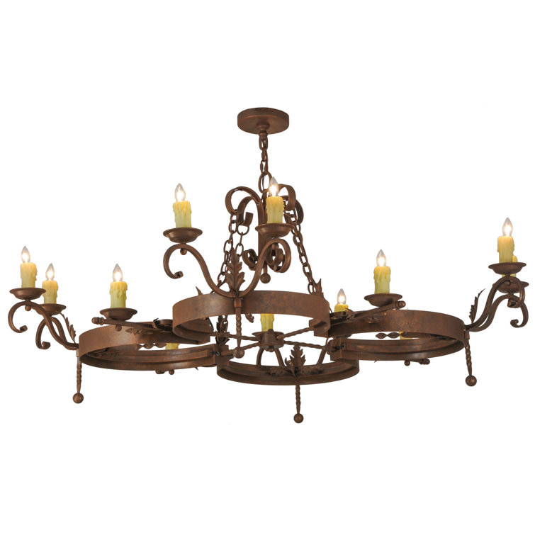 Antique Rust 12-Light Iron Candle Chandelier