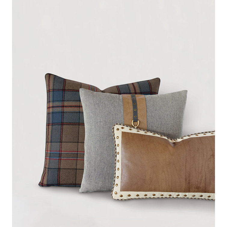 Saddle Brown and Off-White Faux Leather Lumbar Pillow