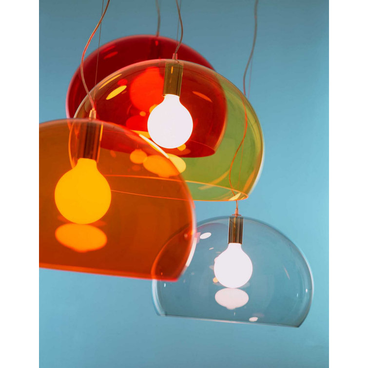 Sky Blue Dome Pendant Lamp with Multicolor Crystal Accents