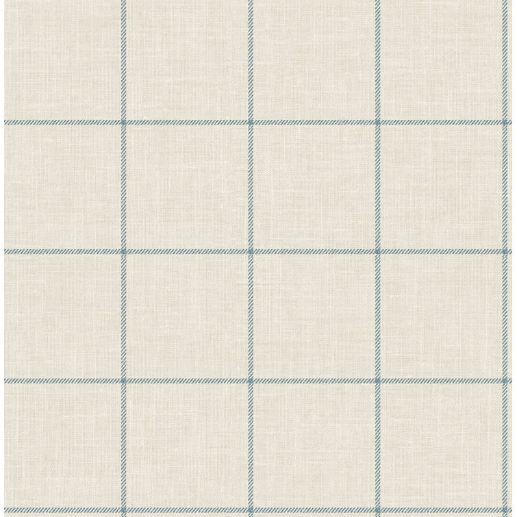 Lillian August Alabaster & Blue Linen Check Wallpaper