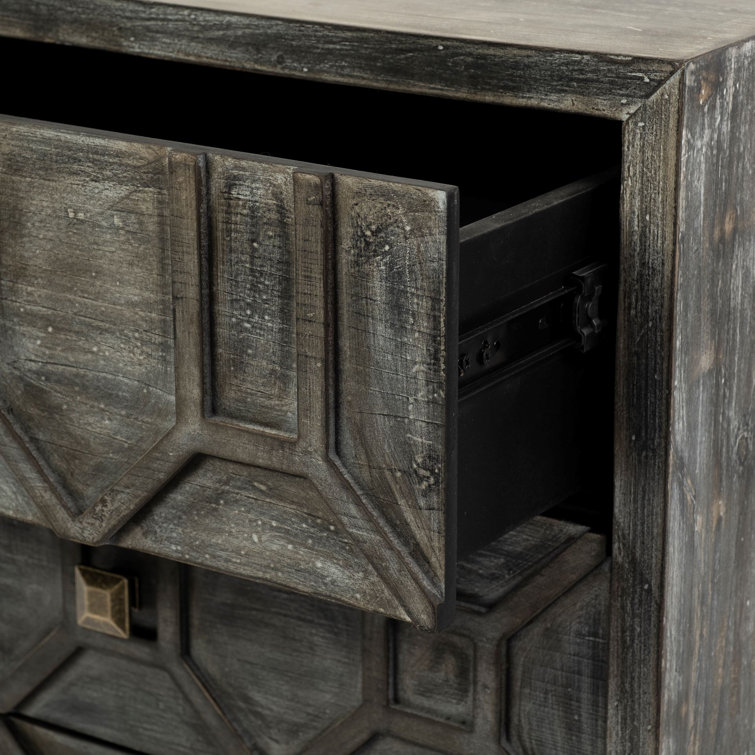 Genevieve Light Gray Wood and Antique Brass 3-Drawer Cabinet