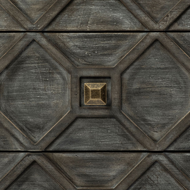 Genevieve Light Gray Wood and Antique Brass 3-Drawer Cabinet