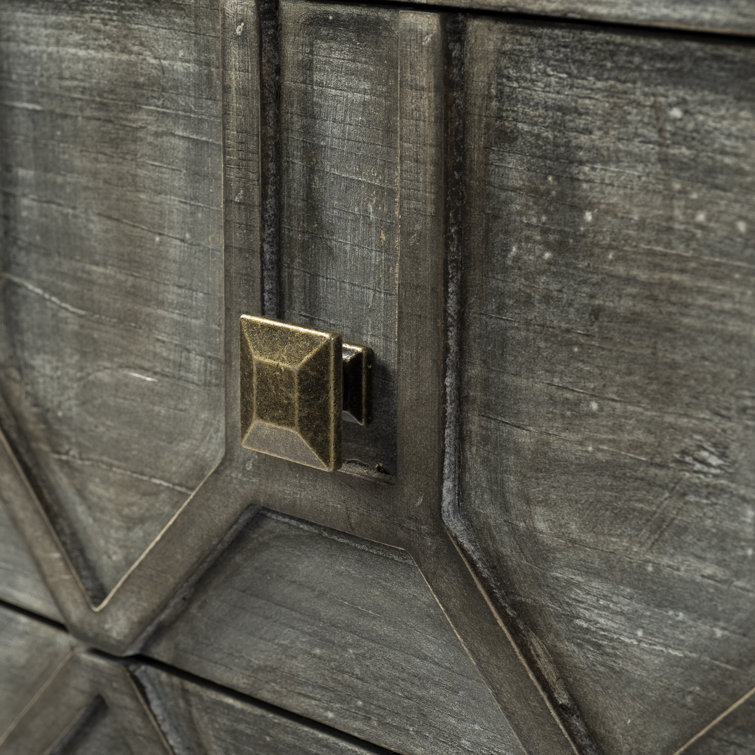 Genevieve Light Gray Wood and Antique Brass 3-Drawer Cabinet
