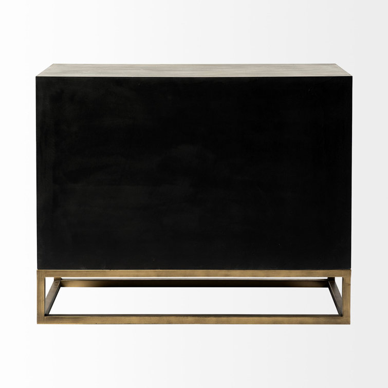 Genevieve Light Gray Wood and Antique Brass 3-Drawer Cabinet