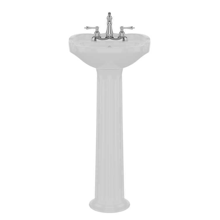 White Vitreous China Oval Pedestal Sink with Overflow
