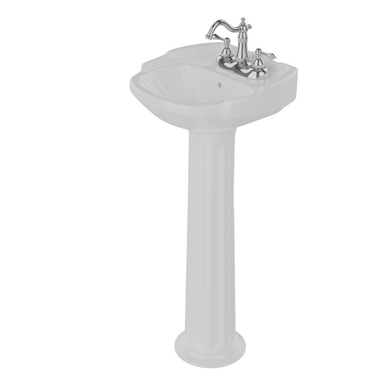 White Vitreous China Oval Pedestal Sink with Overflow