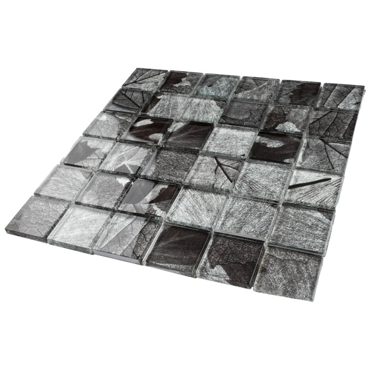 Gray 2" x 2" Glass Grid Mosaic Wall Tile