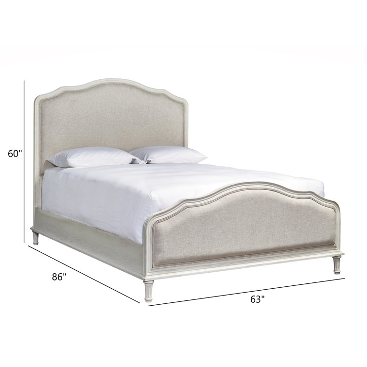 Amity Whitewash Queen Bed with Reeded Oak Frame and Linen Upholstery