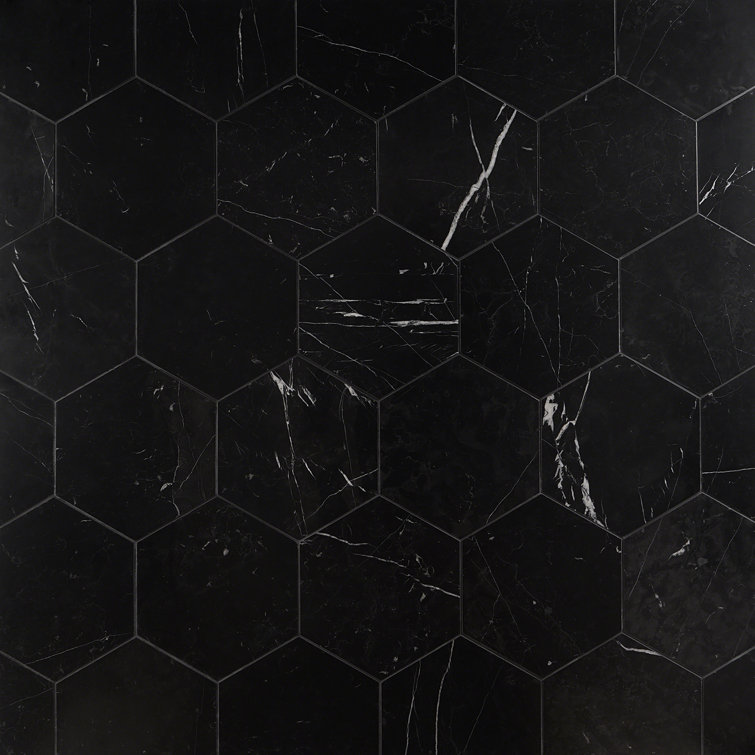 Black Hexagon Nero Marquina Marble Tile 10x10