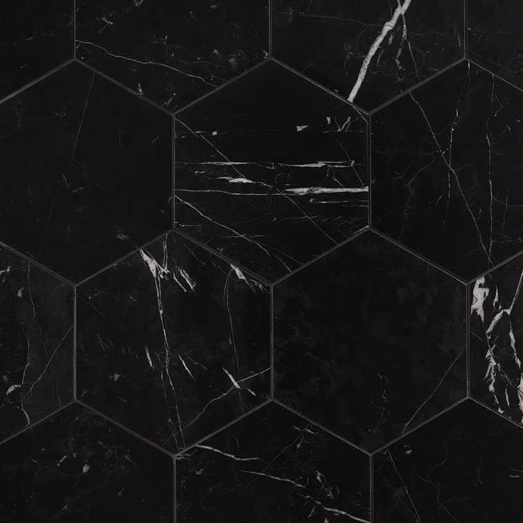 Black Hexagon Nero Marquina Marble Tile 10x10