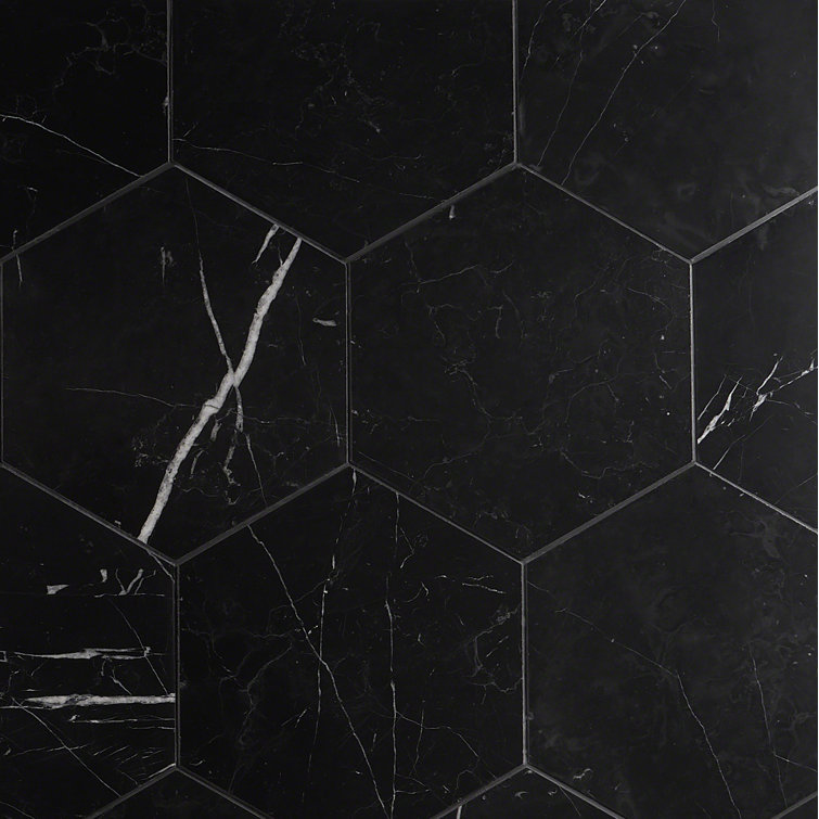 Black Hexagon Nero Marquina Marble Tile 10x10