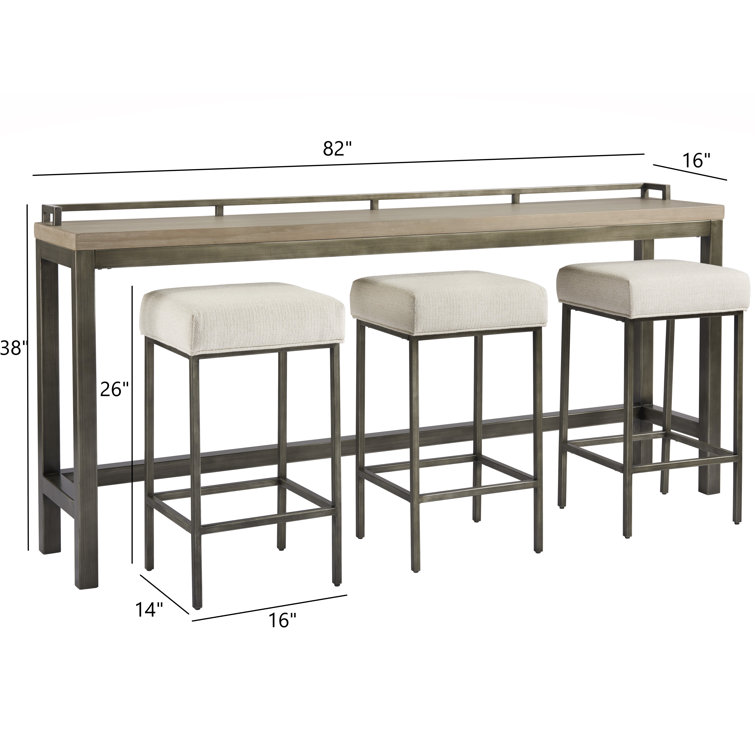 Mitchell 82'' Gray Wood and Metal Console Table with Stools