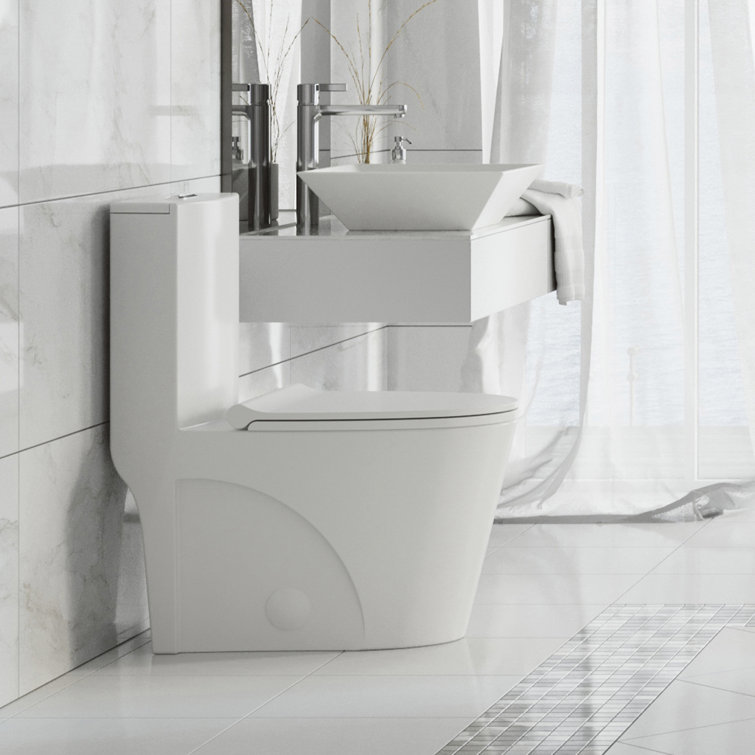 Glossy White Elongated One-Piece Toilet with Dual Flush