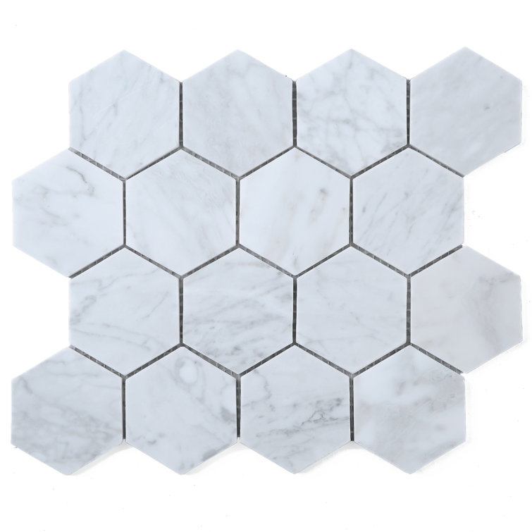 White Carrara Marble Hexagon Mosaic Wall Tile Sheet