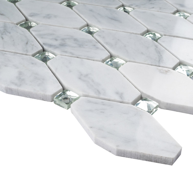 White Carrara Diamond and Dot Marble Mosaic Wall Tile