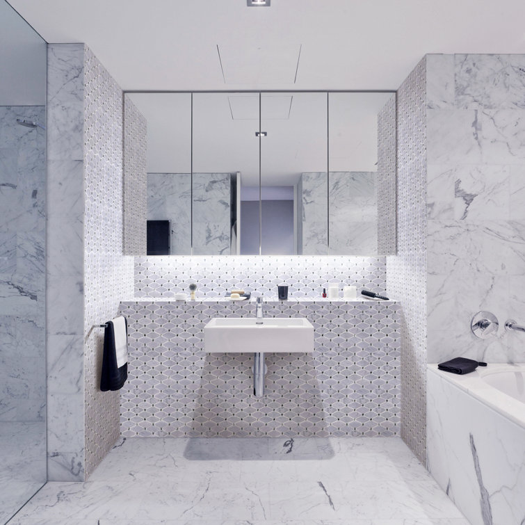 White Carrara Diamond and Dot Marble Mosaic Wall Tile
