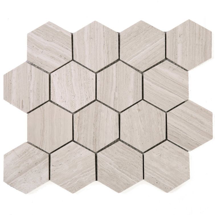 10.25" x 11.25" Beige Marble Hexagon Mosaic Tile