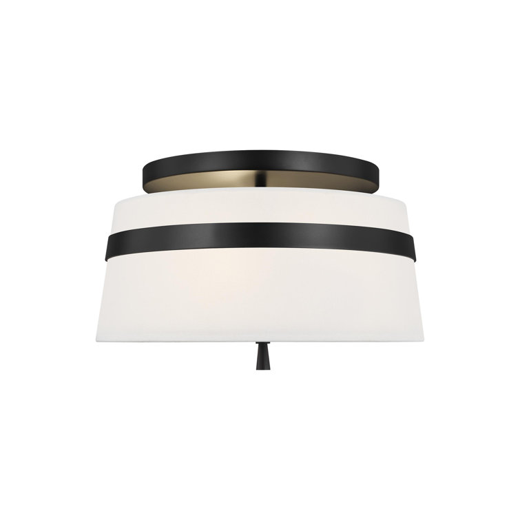 Aged Iron 3-Light Drum Semi-Flush Mount with White Shade