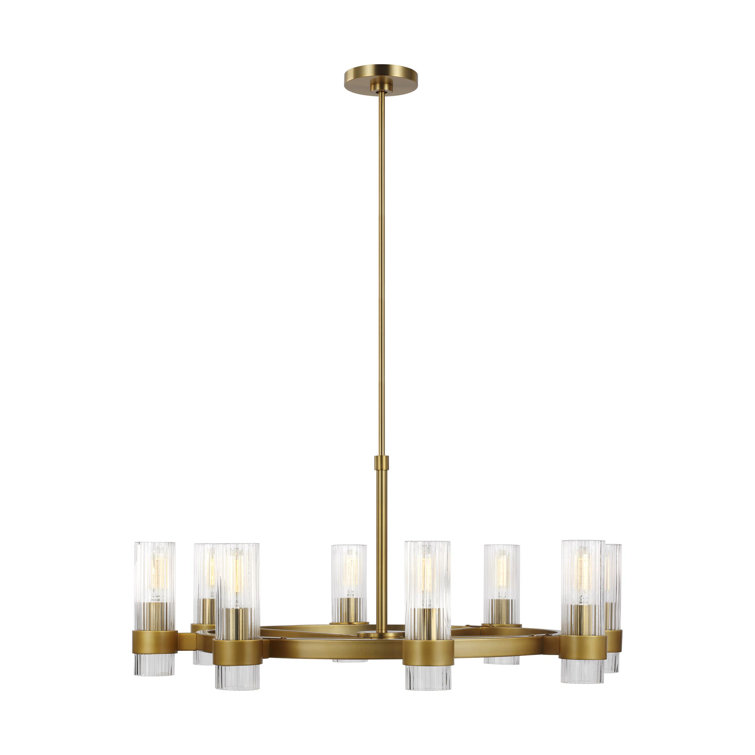 Geneva 33" Modern Rustic Burnished Brass Chandelier with Clear Glass Shades