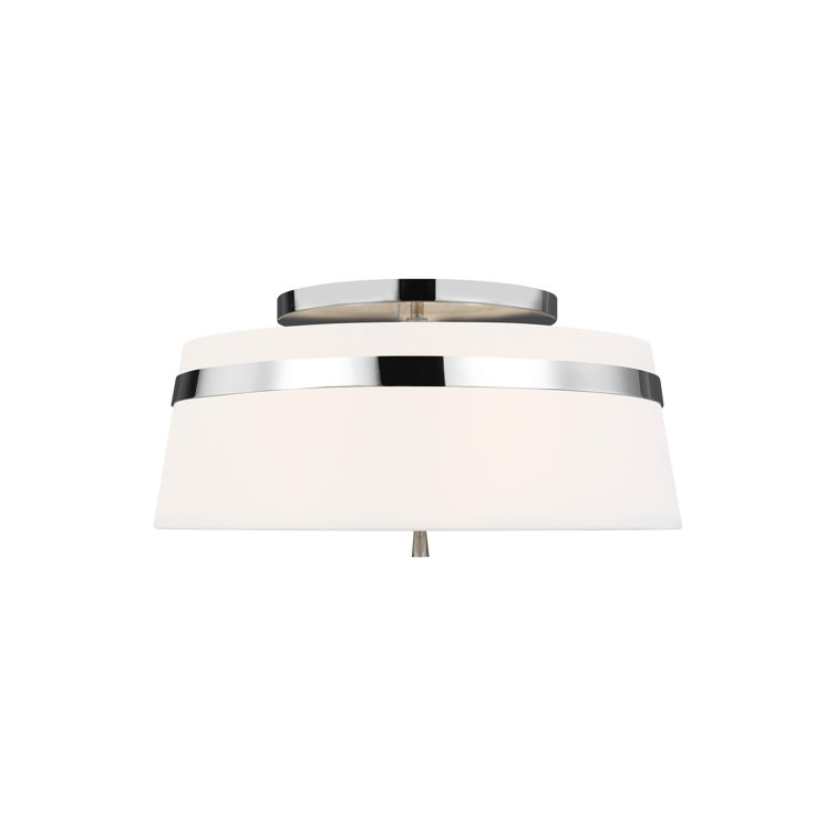 Transitional 19" Polished Nickel Drum Ceiling Light with White Linen Shade