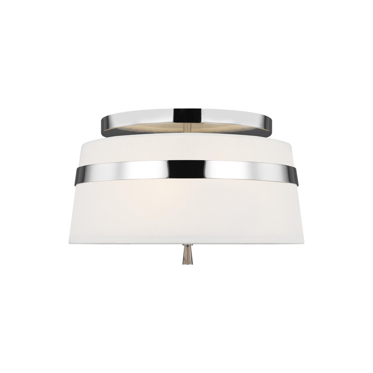 Polished Nickel Drum Semi-Flush Mount Ceiling Light with White Shade