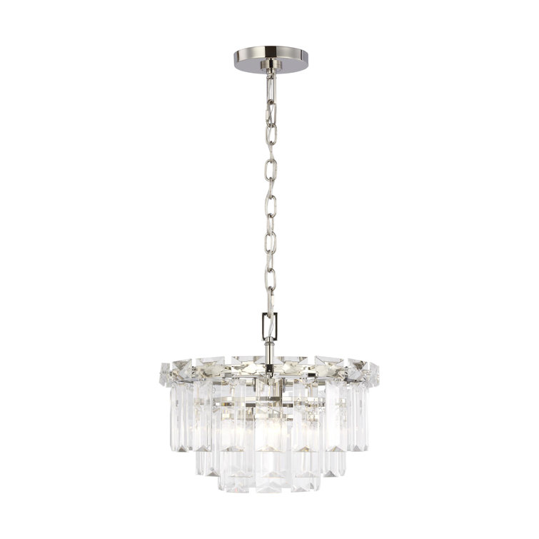 Polished Nickel and Crystal 4-Light Tiered Chandelier