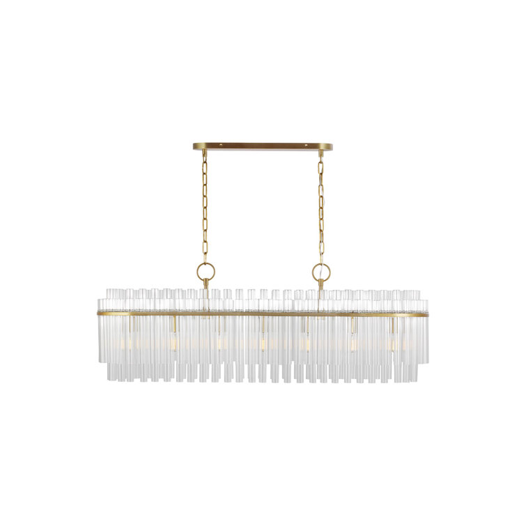 Beckett 48" Burnished Brass Drum Chandelier with Clear Glass Shades