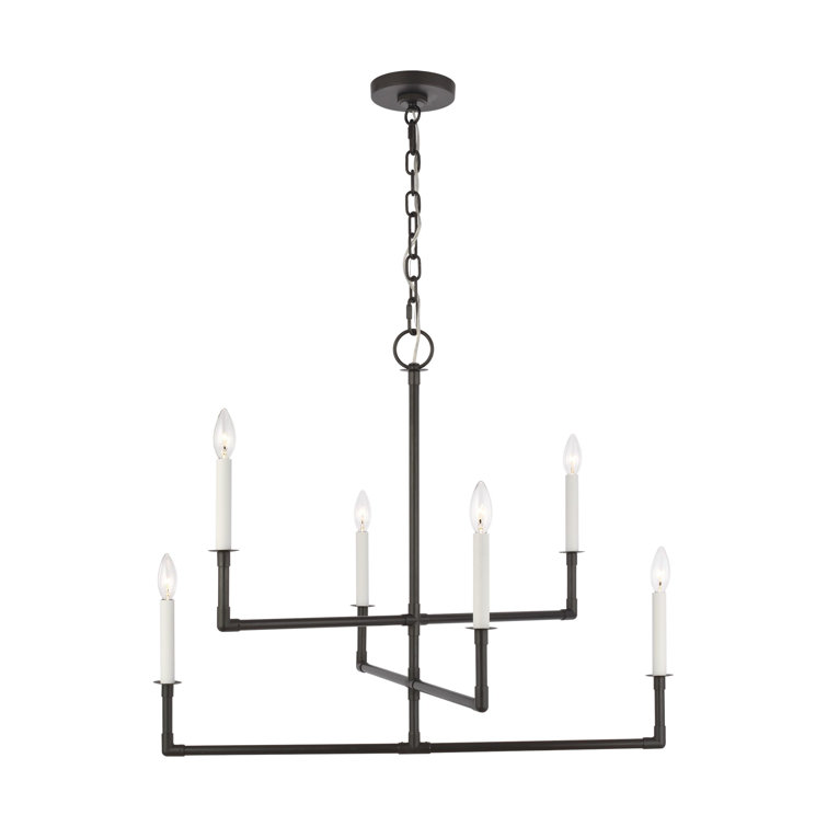 Aged Iron 6-Light Candle Style Chandelier with White Holders