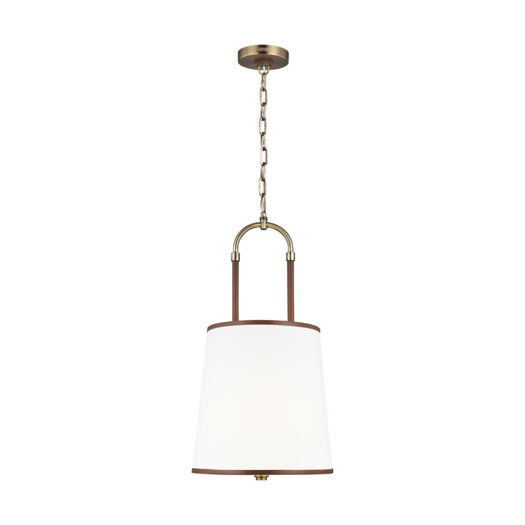 Katie Time Worn Brass Medium Drum Pendant Light with Saddle Leather