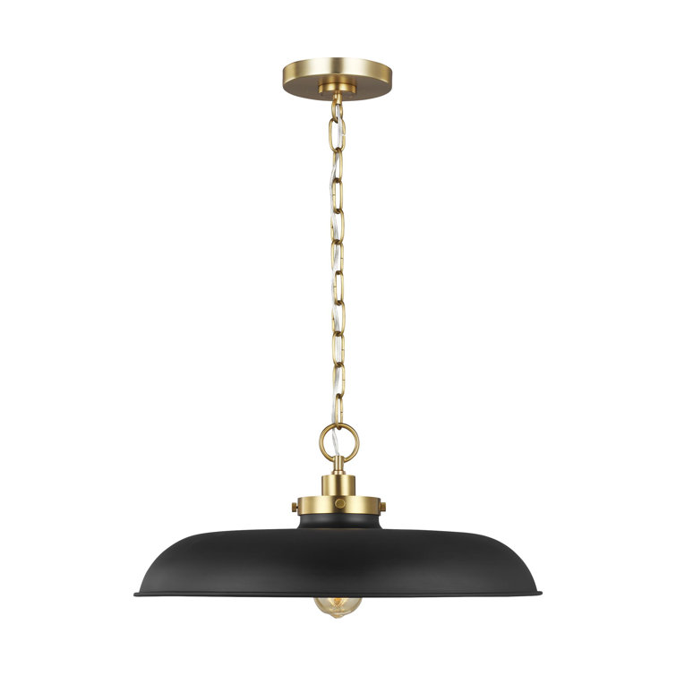 Midnight Black and Burnished Brass 20'' Dome Pendant Light