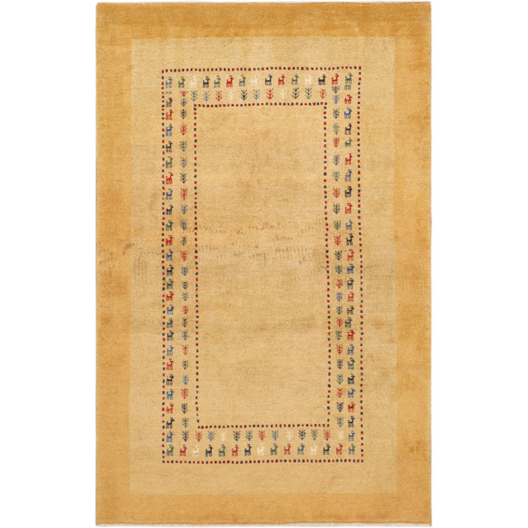 Gold Hand-Knotted Wool Area Rug 3'6" x 5'5"