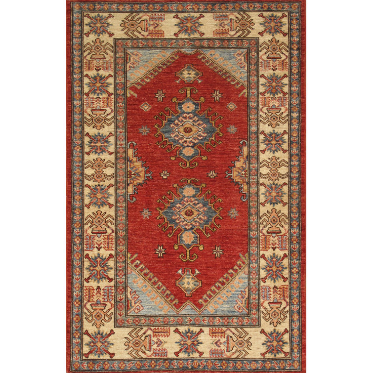 Azerbaijani Tribal Essence Hand-Knotted Red Wool Area Rug